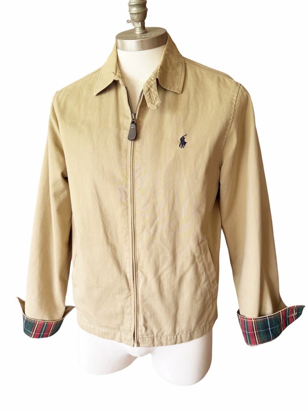 Polo Ralph Lauren Bayport Poplin Jacket Tan Khaki Plaid Liner Men’s Small